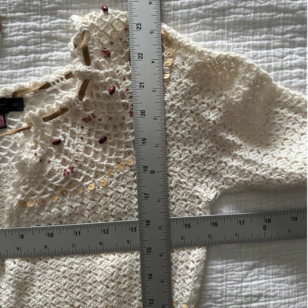 Vintage Rampage Beaded Crochet Boho Top Ramie Cotton‎ Y2K White Small - Picture 6 of 8